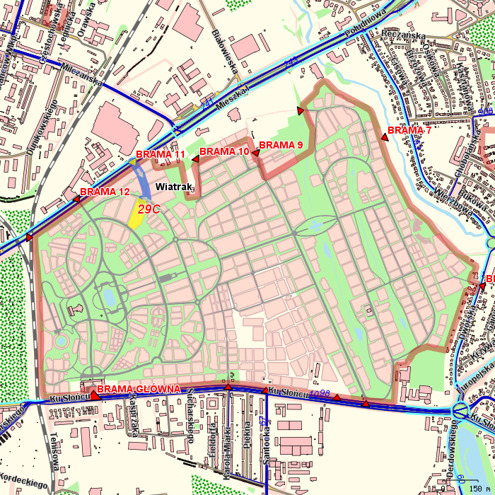 Mapa Cmentarza Centralnego z zaznaczoną kwaterą 29C